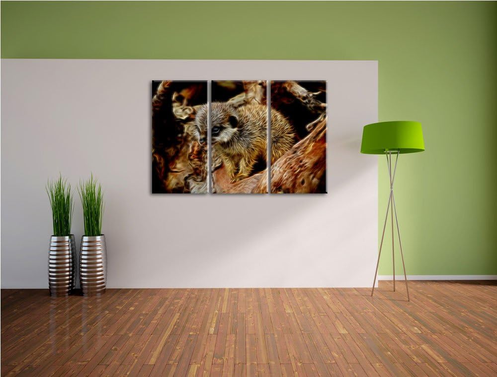 junges Erdmännchen auf Baum NewArt 3-Teiler Leinwandbild 120x80 Bild auf Leinwand, XXL riesige Bilde