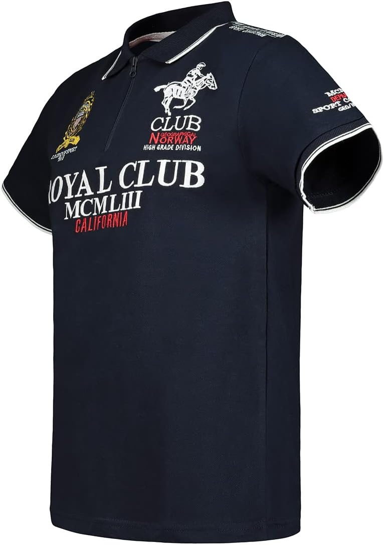 Geographical Norway KERATINE Men - Herren Classic Print Polo Shirt - Baumwolle Kurzarm Casual Zipped