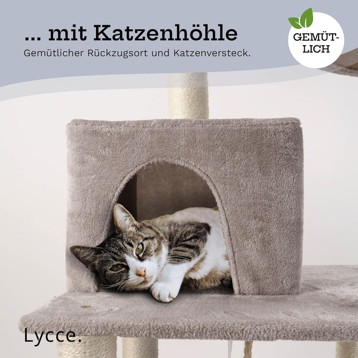 Lycce Kratzbaum gross Royal 145 cm hoch mehrstöckiger Katzenbaum inkl. 10 Kratzsäulen mit vollständi