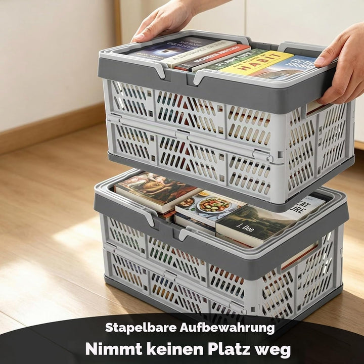 4 Stück Faltbarer Klappbox mit Henkel, 30 x 20 x 16 cm Kleiner Einkaufskorb, Camping Klappkorb, Plas