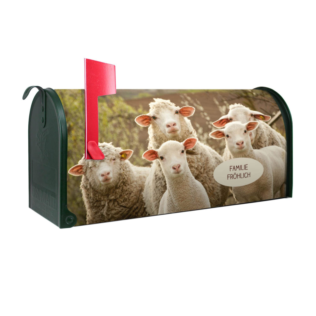 banjado® Amerikanischer Briefkasten individualisiert - US Mailbox/Letterbox mit Motiv Schaffamilie 5
