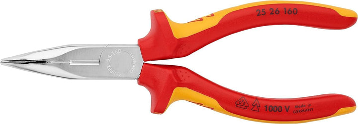 Knipex Flachrundzange mit Schneide (Radiozange) verchromt, isoliert mit Mehrkomponenten-Hüllen, VDE-