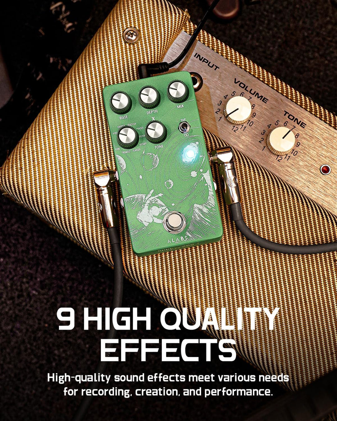 ALABS NOVADRIFT Modulation Pedals Für E Guitar, Gitarren Pedal mit 9 Stereo Mod Effects, Effektgerät