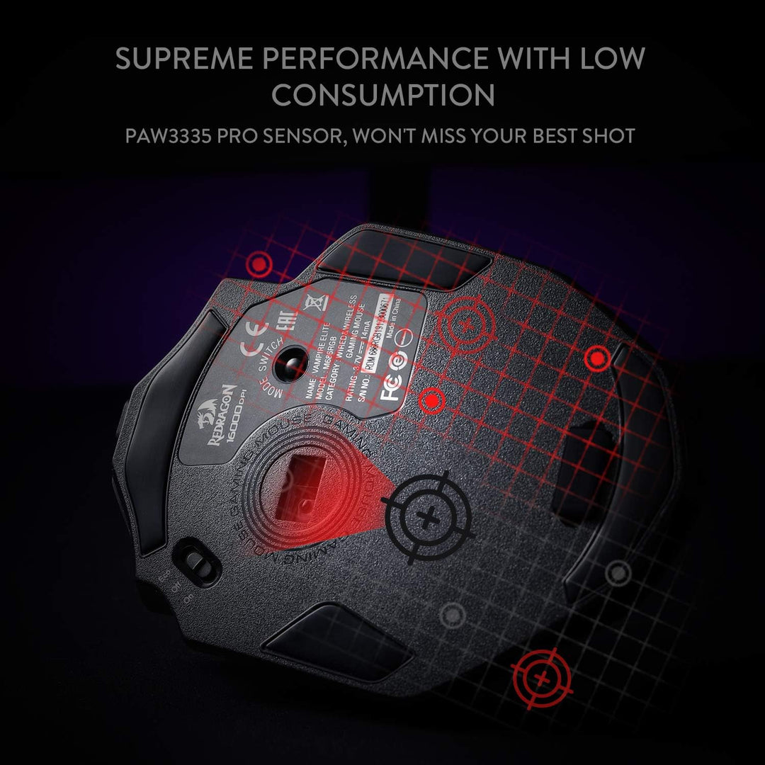 Redragon M686 Vampire Elite Kabellose Gaming Maus, 16000 DPI Kabelgebunde/Kabellose Maus mit Profess