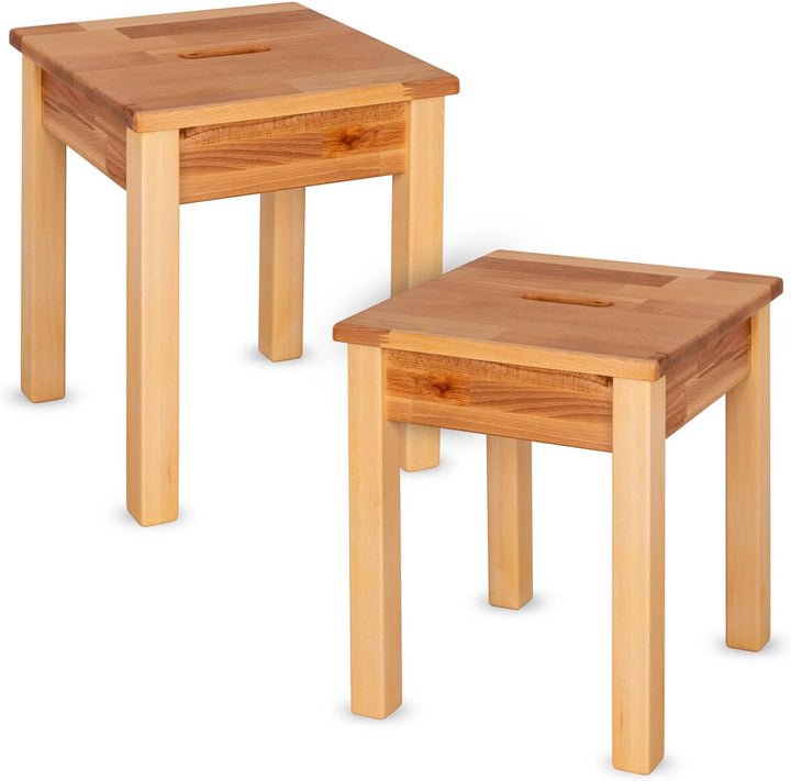 Staboos 2er Set Buche Sitzhocker Holz - Massiv Holzhocker bis 150 kg - Kernbuche Holz Hocker Doc mit