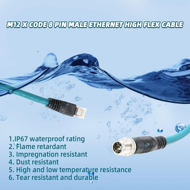 SZRMCC M12 8 Pin X-Coded Rechtwinklig Stecker auf RJ45 Ethernet Kabel Cat7e Gigabit Geschirmtes Wass