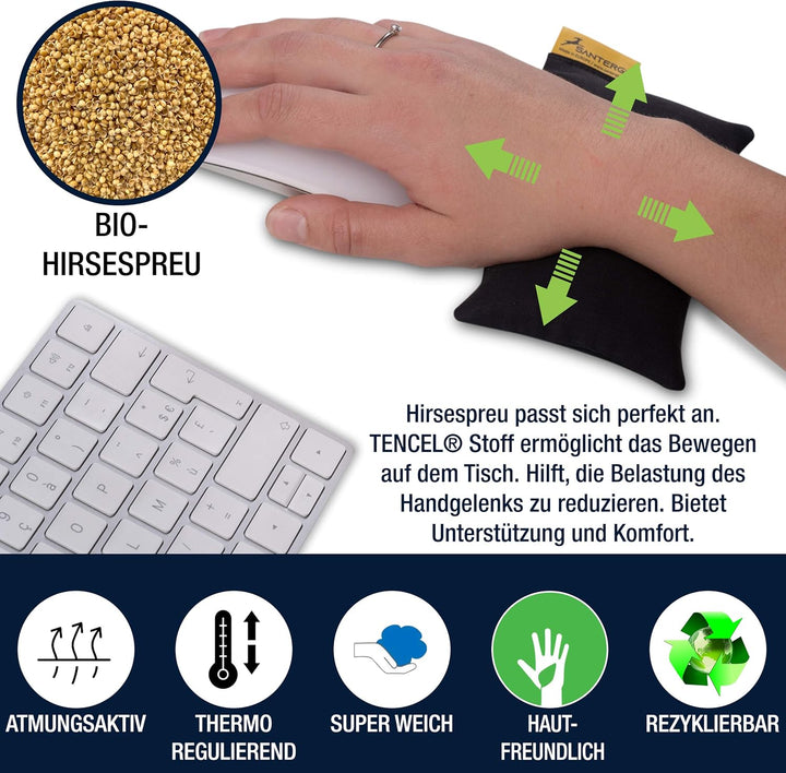 Mauspad Handgelenkauflage - ergonomische Handballenauflage aus Bio-Hirsespreu, Anti-Sehnenscheidenpr
