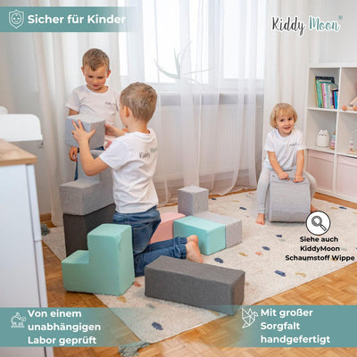 KiddyMoon Schaumstoff Würfel Weiche Blöcke 9 Stücke Für Kinder Softbausteine UE, Mix: Hellgrau-Dunke