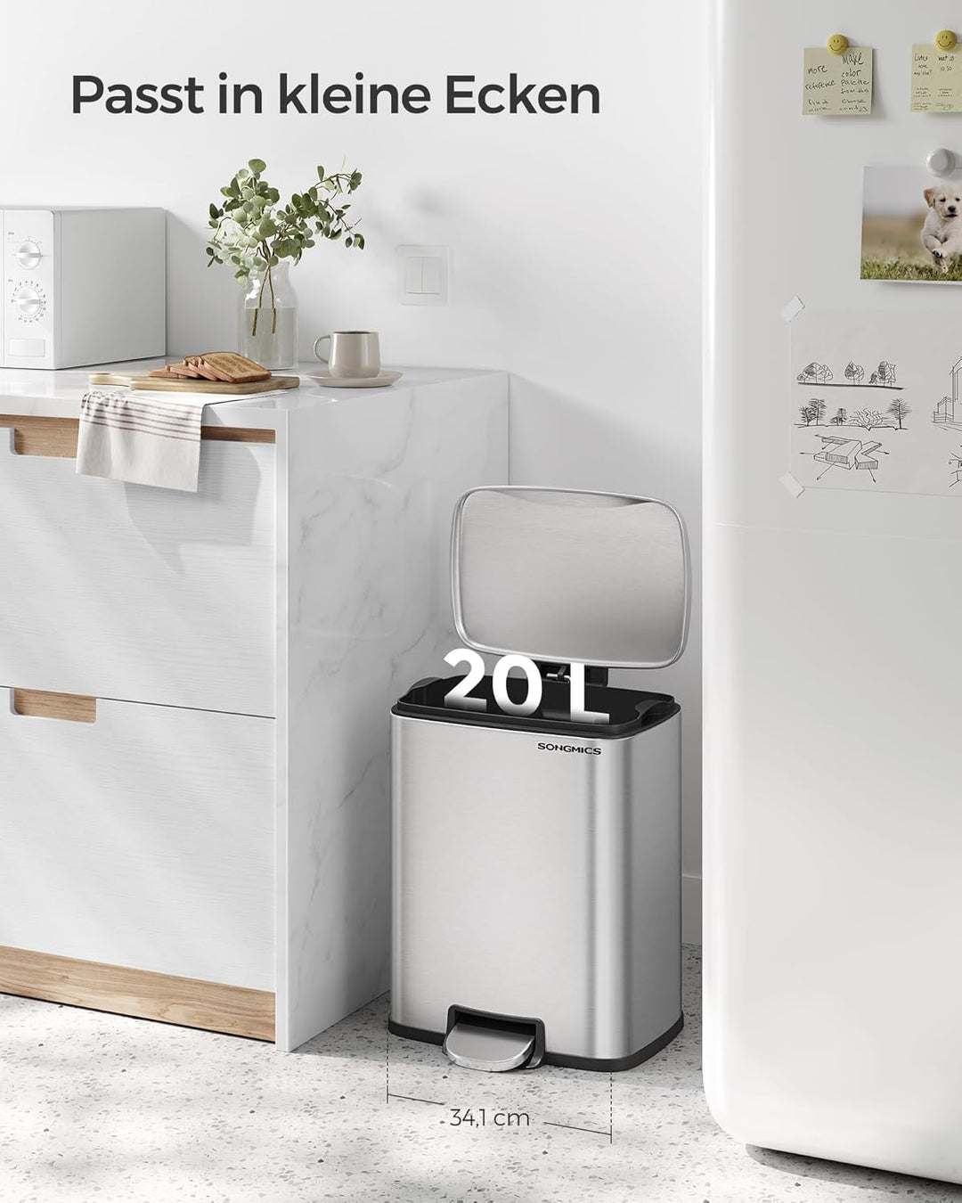SONGMICS Mülleimer Küche, 20 Liter Abfalleimer mit Pedal, Tretmülleimer, Softclose, Offenhaltefunkti