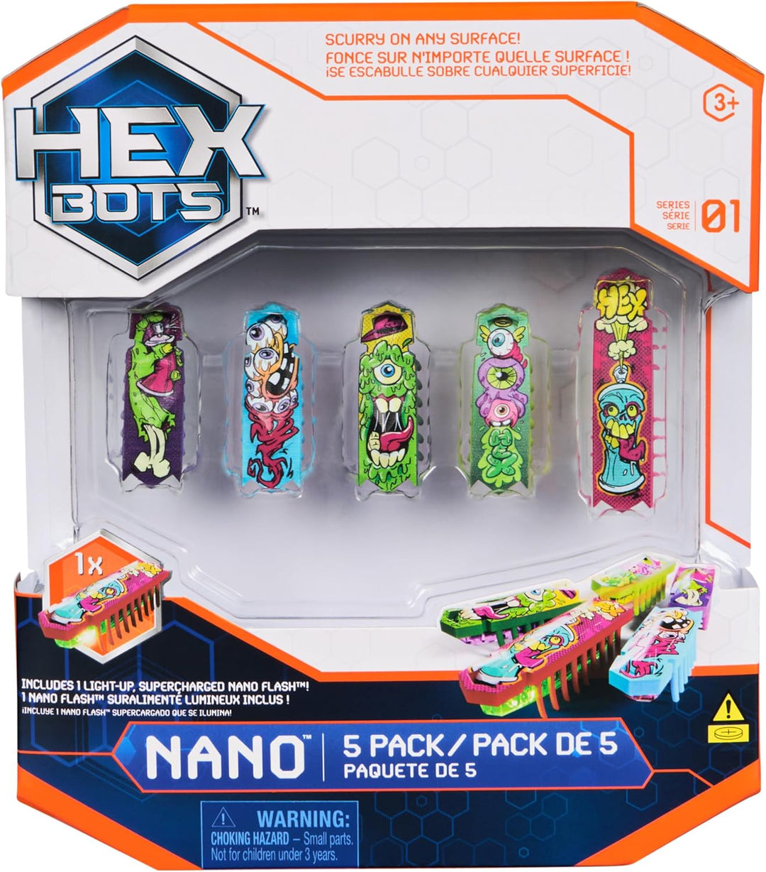 HEX BOTS Nano 5 Pack, 4 Nano Bots mit Bonus Flash Nano, sensorisches Spielzeug für Kinder & Katzen m