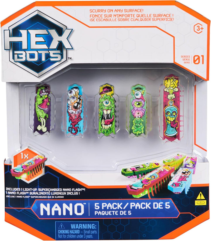 HEX BOTS Nano 5 Pack, 4 Nano Bots mit Bonus Flash Nano, sensorisches Spielzeug für Kinder & Katzen m