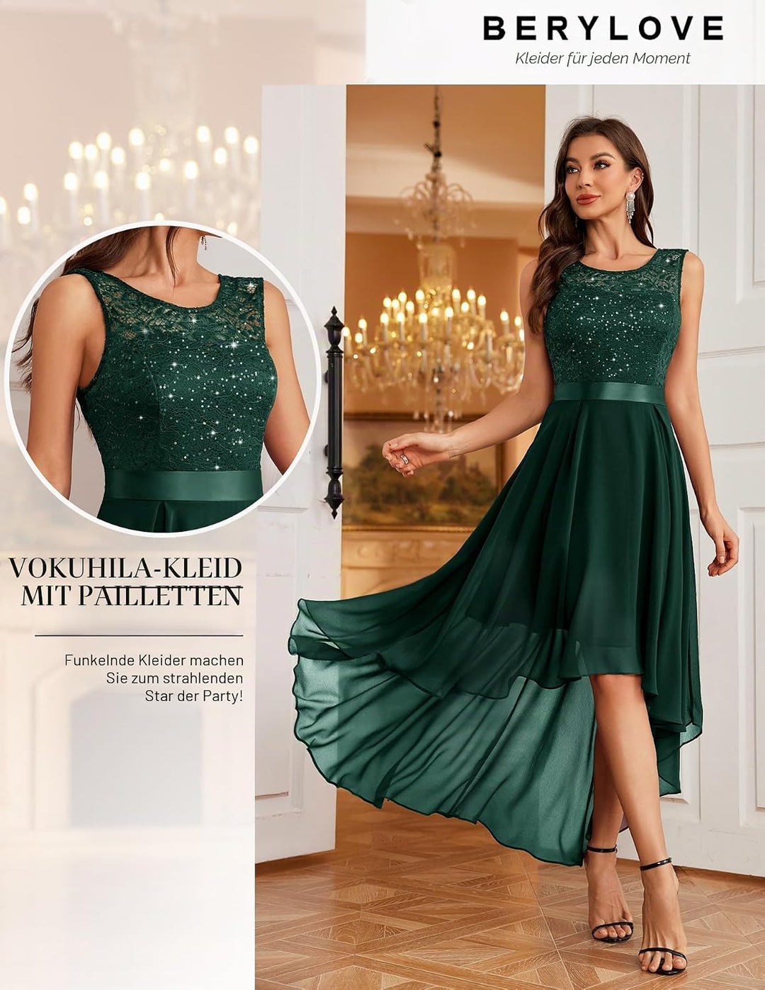 Berylove Damen Vokuhila Cocktailkleid Abendkleider Elegant für Hochzeit Festliche Kleider Ärmellos B