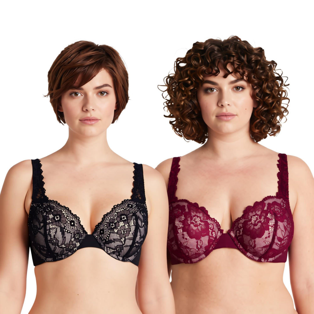Curve Muse Damen Übergrösse Fügen Sie 1 und eine halbe Tasse hinzu Hochdrücken Bügel Spitzen-BHS 70F