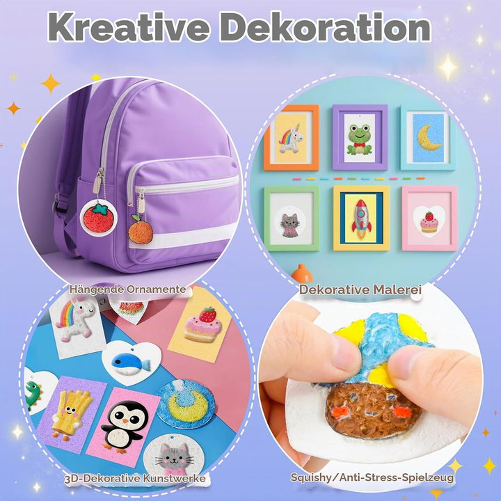 Jukibole Puffy Paint - 62 Stück Schaum Textur Malset für Kinder, 3D Schaumstoff Malset mit 36 Schwam