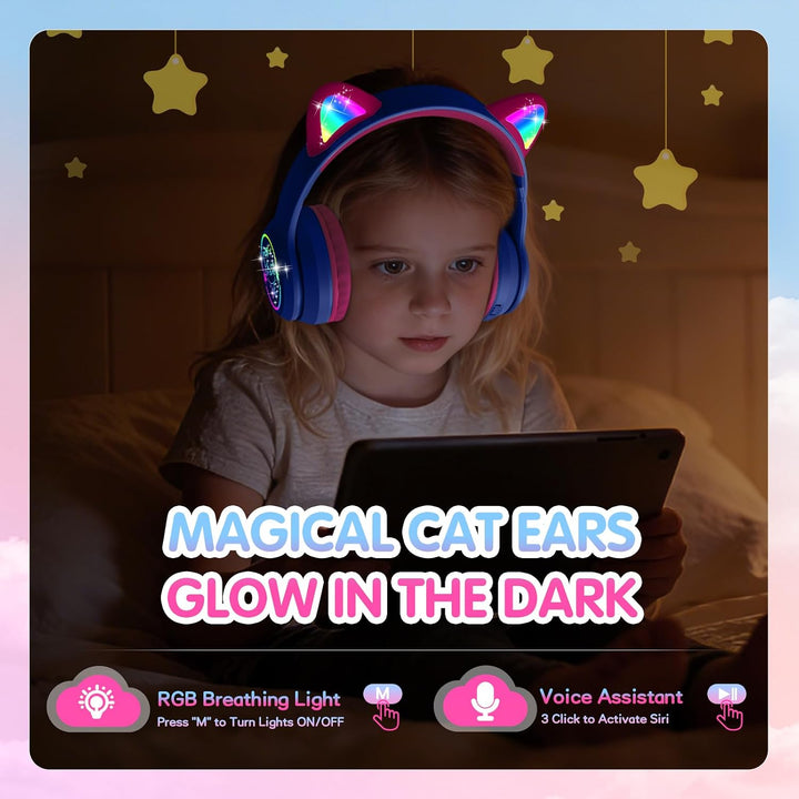 IFECCO Bluetooth Kopfhörer Kinder kabellos mit Aufbewahrungstasche, Kinderkopfhörer Over-Ear mit LED