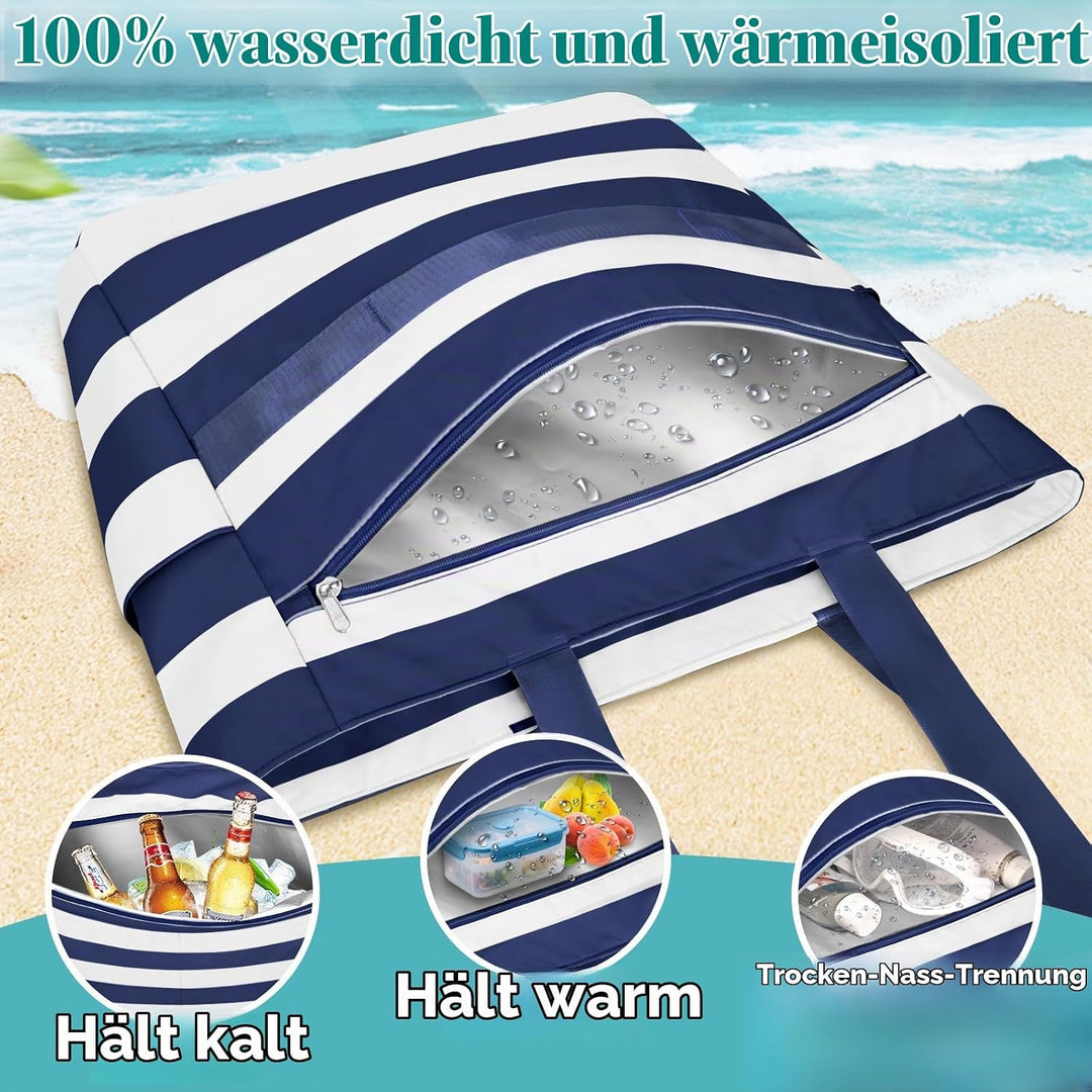 Grosse Strandtasche mit Reissverschluss XXL Familie Strandtasche Damen Gross Shopper Tasche Beach To
