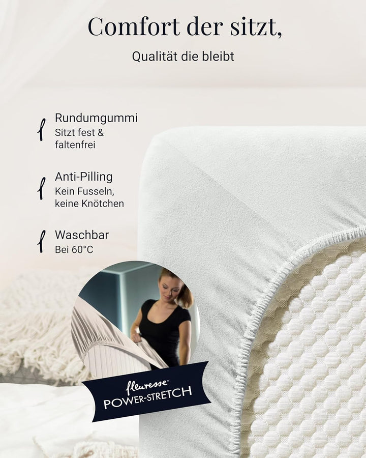 fleuresse 1119 XXL Jersey Stretch Spannbetttuch (96% Baumwolle, 4% Elasthan), mit Rumdumgummizug, Ök