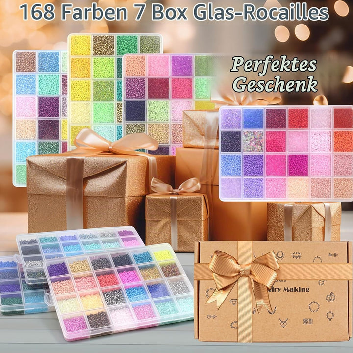 168 Farben 21826 Stück Perlen für Armbänder, Perlen Set 4mm Glasperlen zum Auffädeln, Rocailles Perl