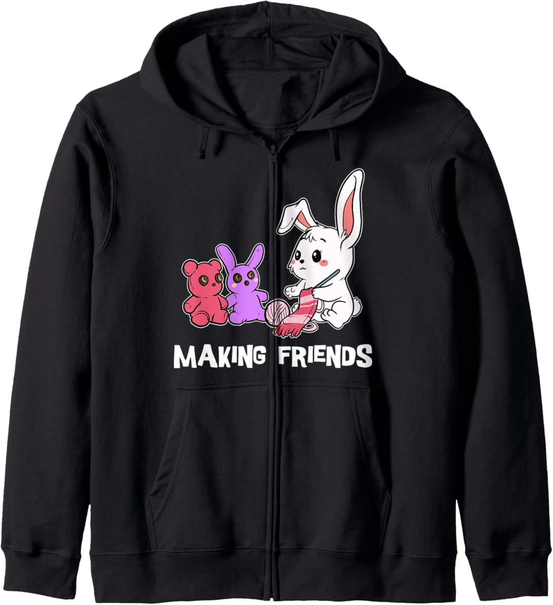Lustige Strickender Hase Kaninchen Stricken Häkeln Nähen Kapuzenjacke
