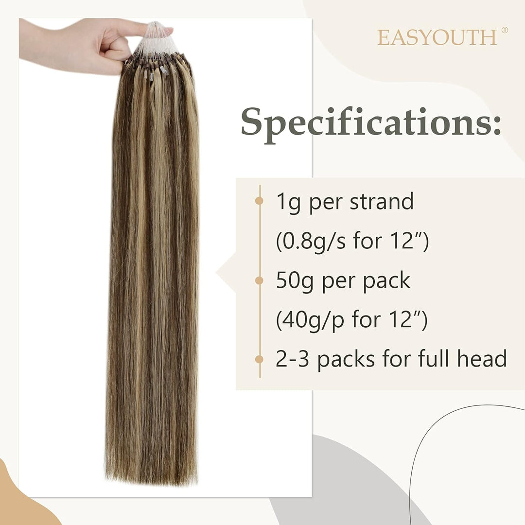 Easyouth Braun Microring Extension Echthaar Micro Extensions Mittelbraun Mix Honigblond Microring Ha
