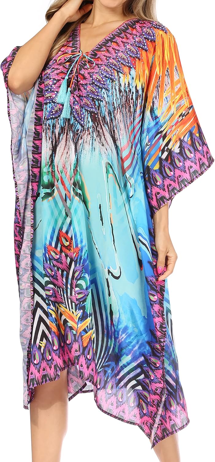 Sakkas Kristy lang hoch Leichte Kaftan Kleid/Vertuschung mit V-Ausschnitt Juwelen Einheitsgrösse 171