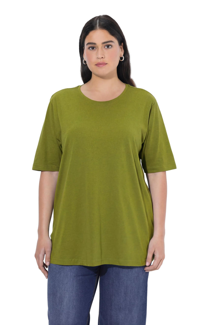 Ulla Popken Damen grosse Grössen Übergrössen Plus Size T-Shirt, Rundhalsausschnitt, Relaxed, Halbarm