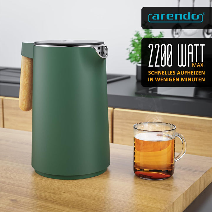 Arendo - Wasserkocher Edelstahl mit Temperatureinstellung - 45°C-100°C - 1.5 Liter - Doppelwand - BP