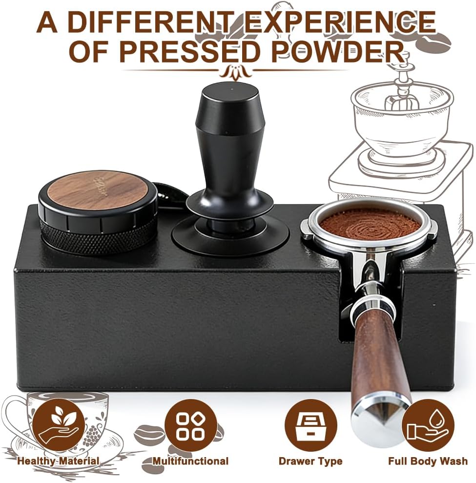 Tamperstation für Barista(51-58mm), Tamping Station aus ABS, Einstellbar Coffee Schwarz Tamper Stati