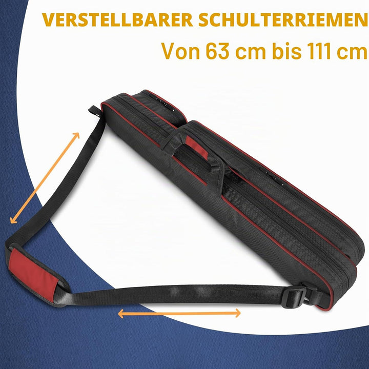 Tasche für Billardqueue 2 x 2 für 2 Queues mit 2 Reissverschlusstaschen für Zubehör, robust, Polyest