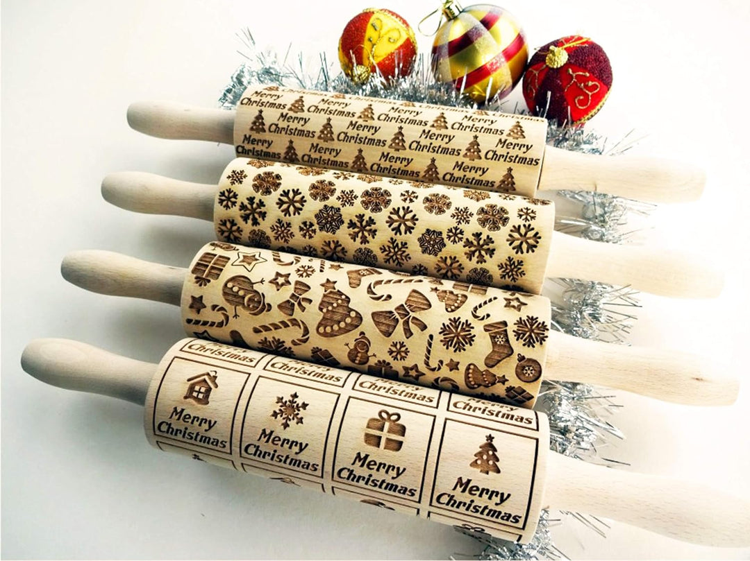 Nudelhölzer 4-er SET - wählen Sie 4 beliebige. Teigroller für Teig & Plätzchen. Gravierte Nudelholz