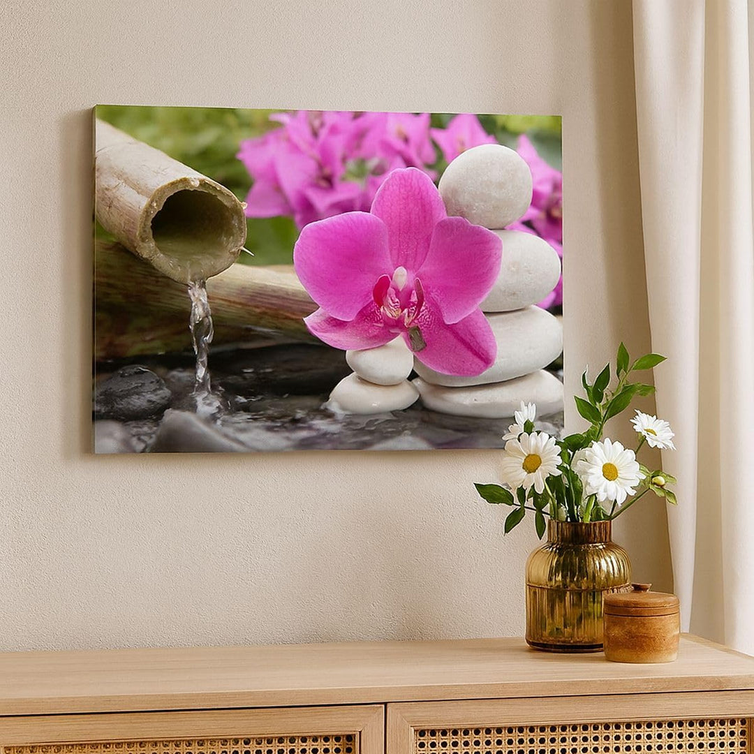 Bilder auf Leinwand 100x70cm Leinwandbild Orchidee Bambus Dekoration Spa Gross Wanddeko Bild Schlafz