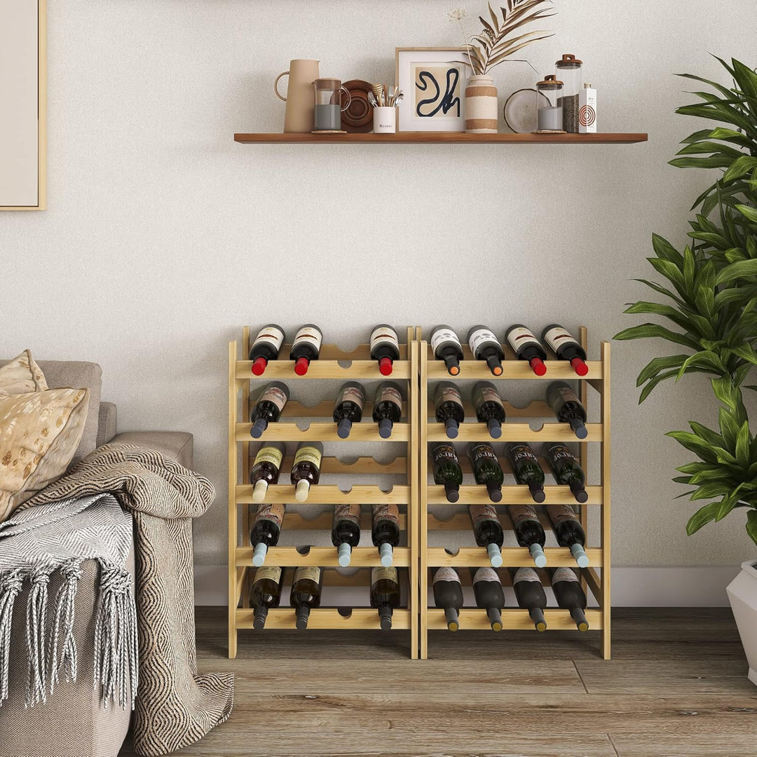 SMIBUY Bambus-Weinregal, 20 Flaschen-Display-Halter, 5-stöckige freistehende Lagerregale für Küche,