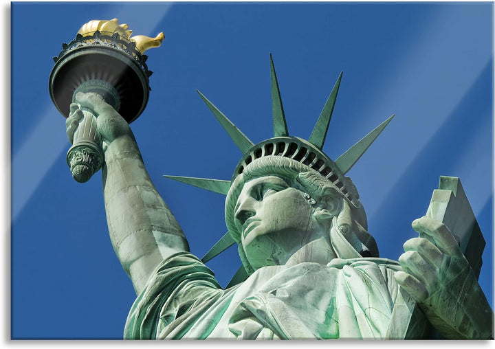 Pixxprint Glasbild | Wandbild aus Echtglas | Freiheitsstatue in New York | 80x60 cm | inkl. Aufhängu