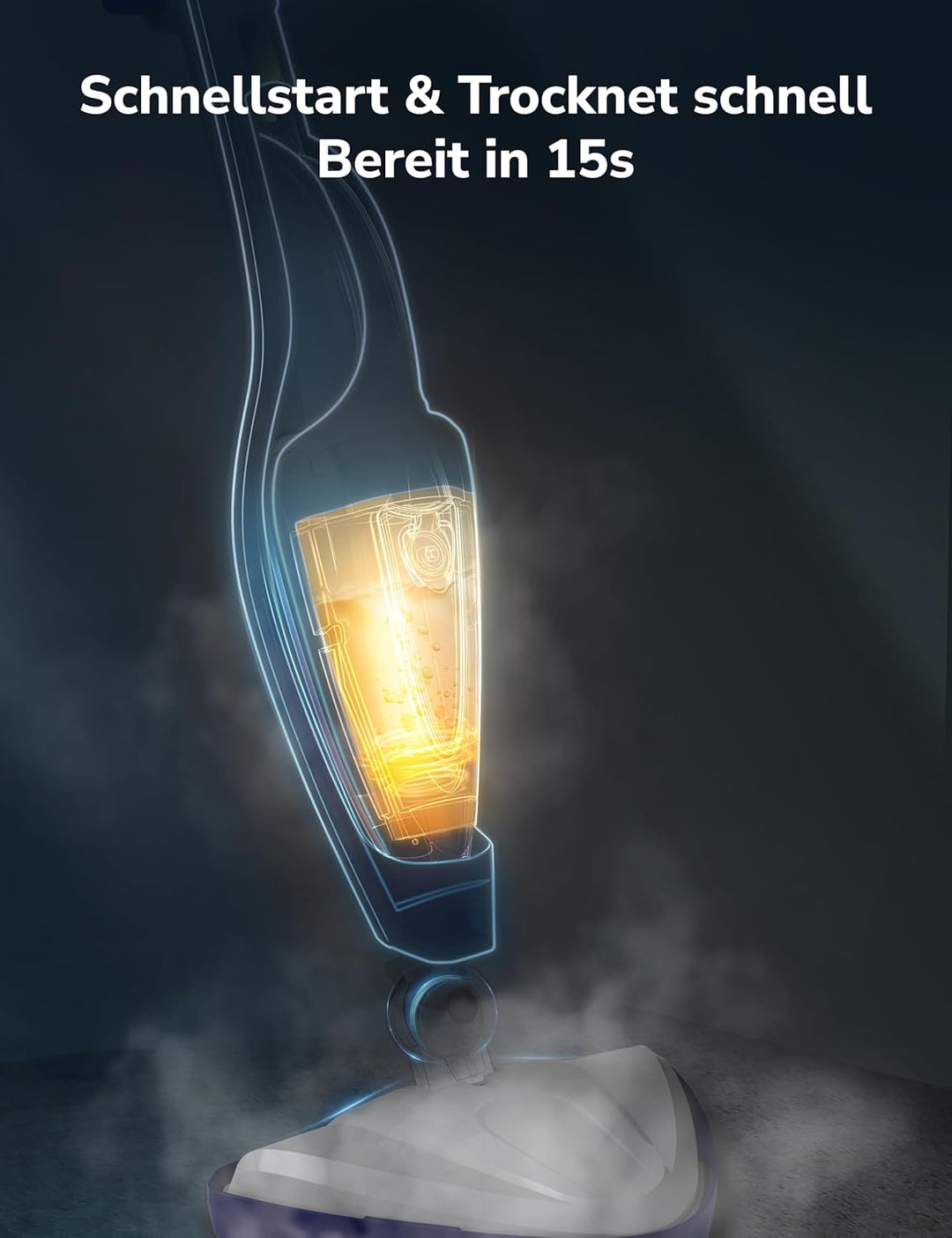 12-in-1 Dampfreiniger Bodenreiniger, 1500W Steam Mop mit Handgerät, 15 Sek. Schnellaufheizung, 30g/m
