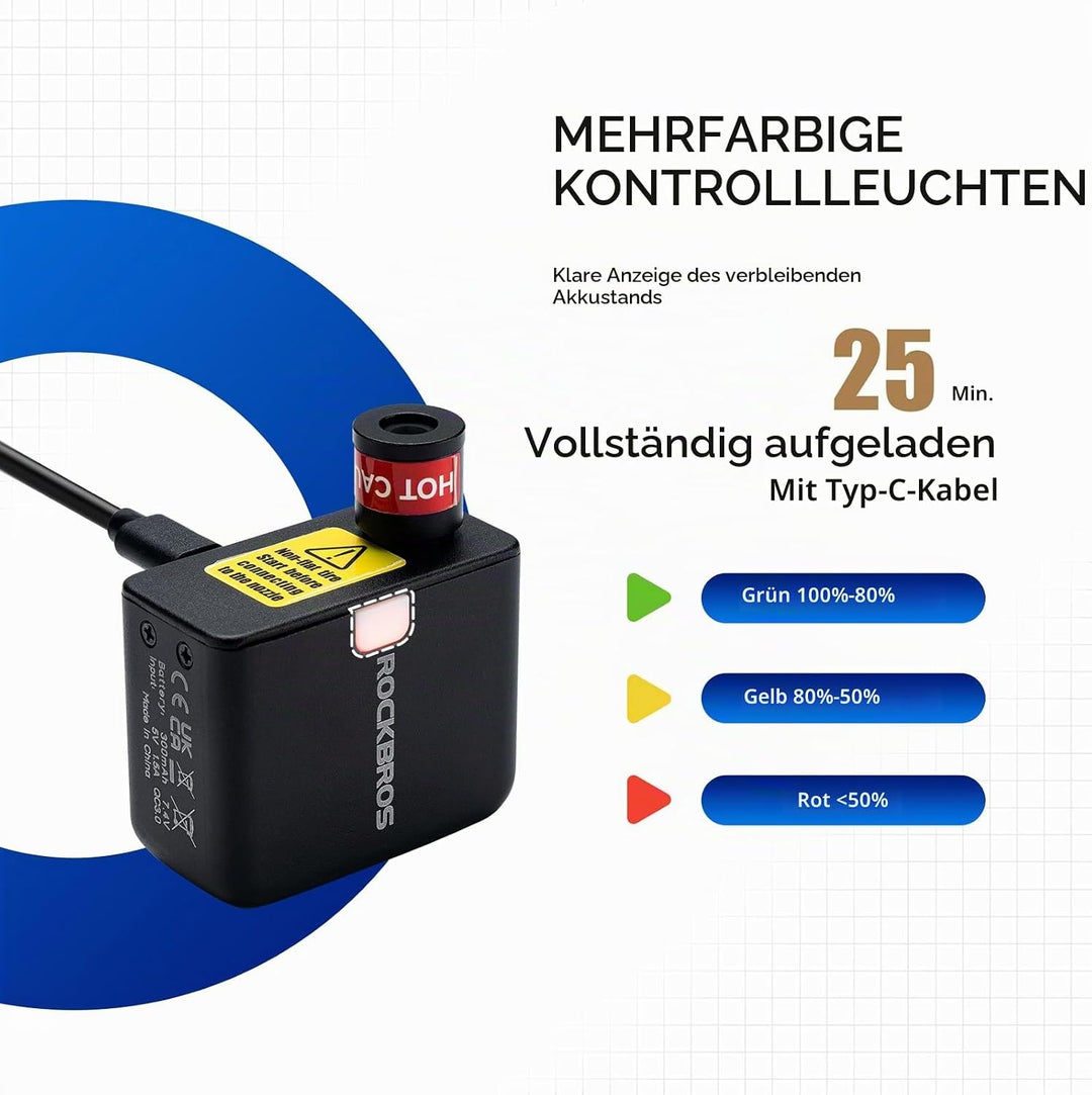 ROCKBROS Elektrische Fahrradpumpe, 100PSI Tragbare Minipumpen Wiederaufladbarer 300mAh Kleine Kompre