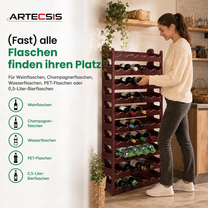 ARTECSIS Weinregal stapelbar Kunststoff für 60 Flaschen, stabiles leichtes Flaschenregal für Keller,