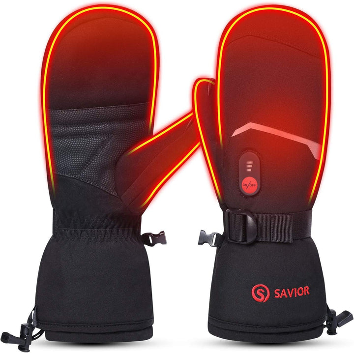 SAVIOR HEAT Beheizte Handschuhe Fäustlinge Männer Frauen, Elektrisch wiederaufladbare Batterie Ski S