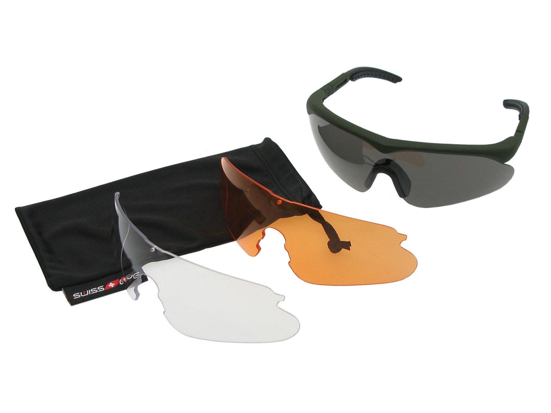 Swiss Eye Raptor Brille, Rahmen -Gummi grün-, 3 Linsen, Antifog/Antiscratch Beschichtung [10163