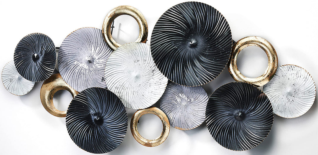 Kobolo Wandbild Wanddeko Metallbild 3D-Bild - SWIRL -weiss grau gold- ca 120x54 cm