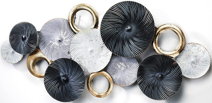 Kobolo Wandbild Wanddeko Metallbild 3D-Bild - SWIRL -weiss grau gold- ca 120x54 cm