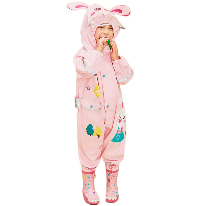 Fewlby Regenanzug Kinder, Regenjacke Einteilig Regenmantel mit Kapuze Regenponcho Jungen Mädchen Was