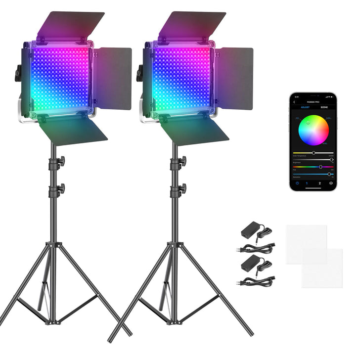 NEEWER 2 x 660 PRO RGB LED Videoleuchte Panel mit Stativ Ständer Set App Steuerung 360° Vollfarbe Vi