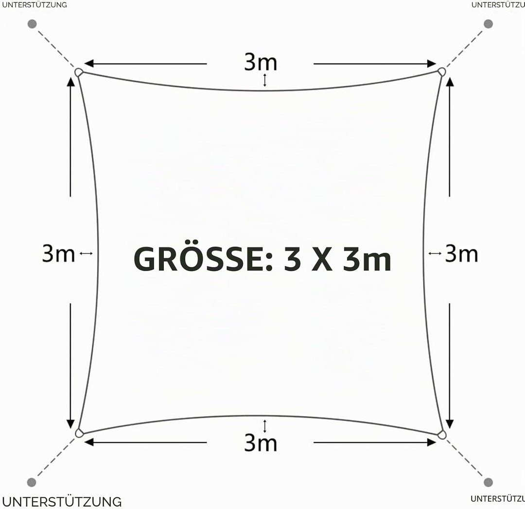 Dripex Sonnensegel wasserdicht Sonnenschutz Set 3X3 m inkl Befestigungsseile Rechteckig Polyester Im