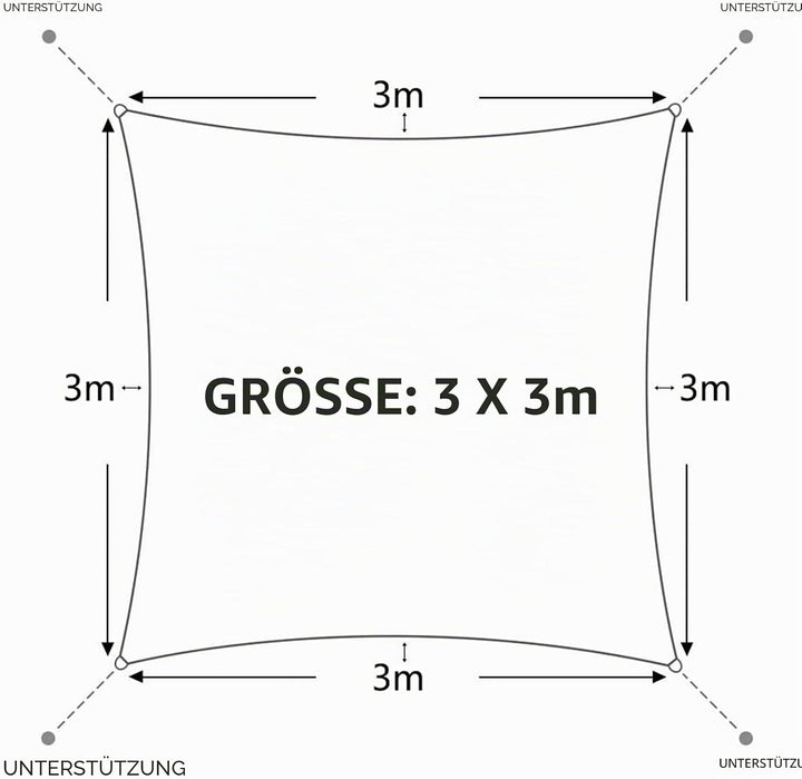 Dripex Sonnensegel wasserdicht Sonnenschutz Set 3X3 m inkl Befestigungsseile Rechteckig Polyester Im