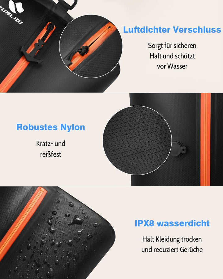 Zurligi 39L Vakuumbeutel-Reiseset mit Pumpe, Nylon, Griff, Schwarz, 2 Stück | Wiederverwendbare, was
