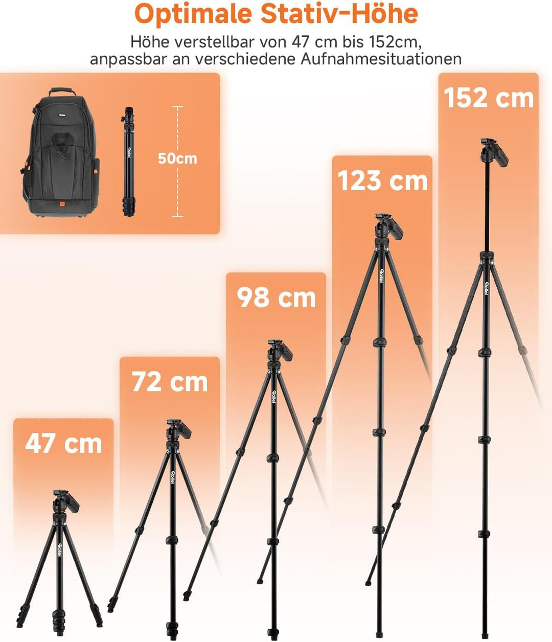 Rollei Compact Creator Stativ Kamera, 152cm Reisestativ aus Aluminium Leicht & Platzsparend Fotostat