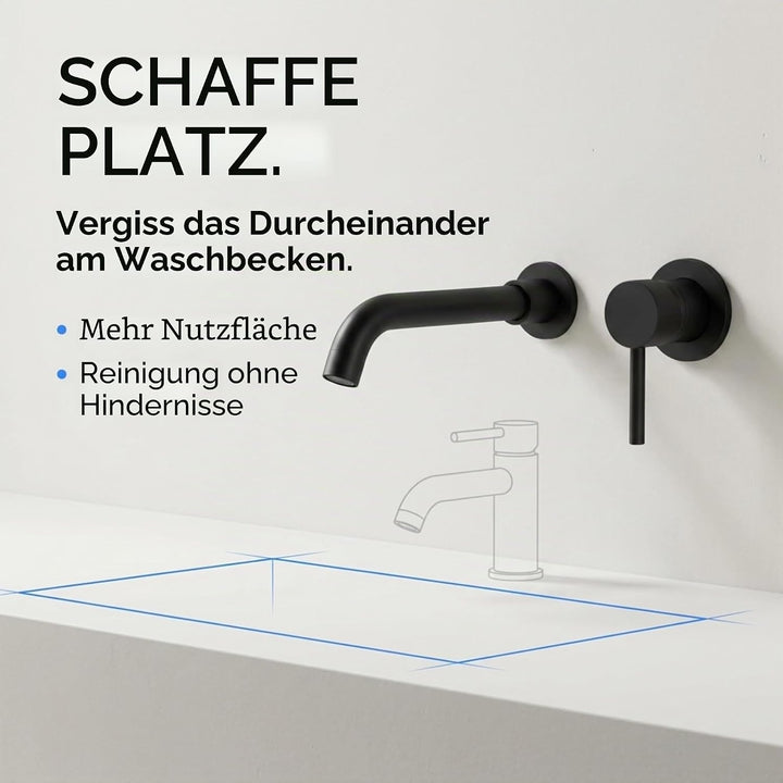 VALAZ Wasserhahn für Badezimmer, Wandmontage | Waschtischarmatur, Kalt- und Warmwassermischer, kein