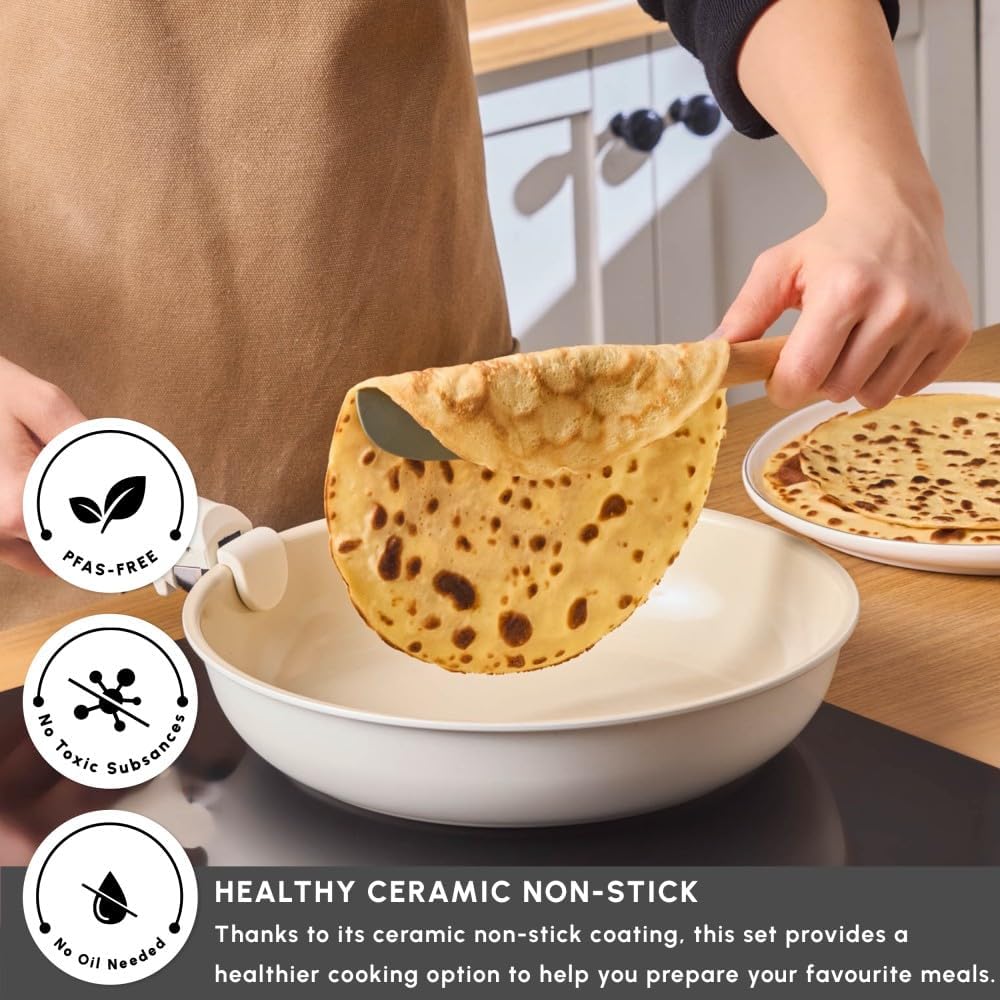 Karaca Comfort 6-tlg Keramik-Kochgeschirrset mit abnehmbaren Griffen, Ofen- und Herdgeeignet Topfset