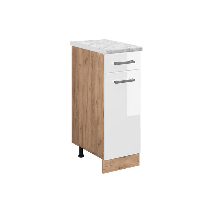 Vicco Küchenunterschrank R-Line, Schubladenschrank für die Küche, Weiss Hochglanz, 30 cm AP Marmor,