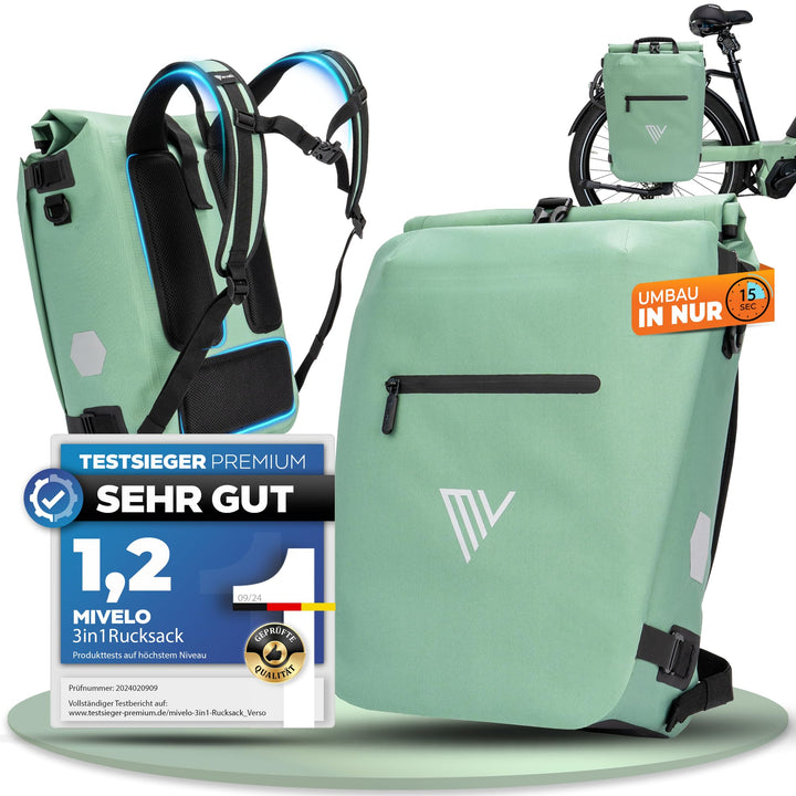 MIVELO 3in1 Fahrradtasche für Gepäckträger I Rucksack &amp; Gepäckträgertasche hinten - in 15 Sekunden u